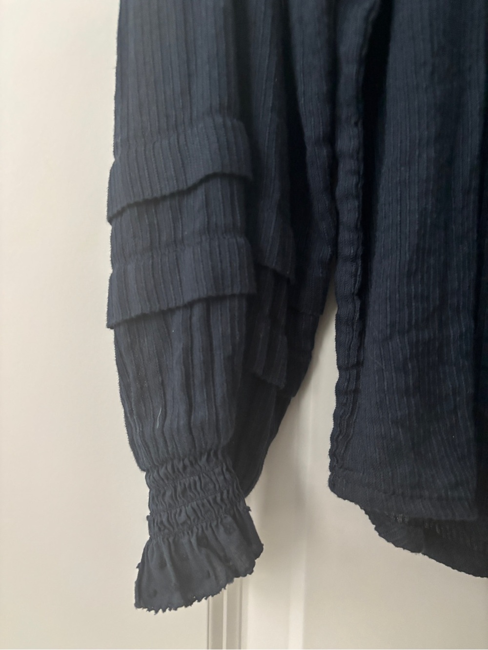 Quince Navy Blue Pintuck Button-Up Blouse - Picture 5 of 9